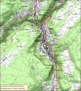 Carte de localisation des usines de la Doye-Gabet et de la Tirerie. © Région Bourgogne-Franche-Comté, Inventaire du patrimoine Carte de localisation des usines de la Doye-Gabet et de la Tirerie. © Région Bourgogne-Franche-Comté, Inventaire du patrimoine