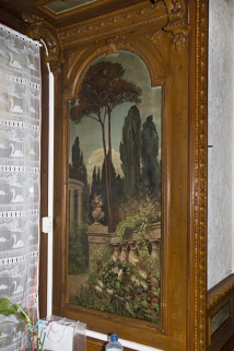 Salon : peinture sur l'ébrasement droit de la fenêtre. © Région Bourgogne-Franche-Comté, Inventaire du patrimoine