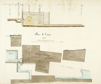 Règlement d'eau de l'usine du sieur Louis Japy située dans le hameau de Berne [Plan de l'usine]. © Région Bourgogne-Franche-Comté, Inventaire du patrimoine