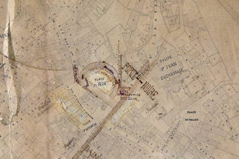 Plan archéologique : détail du "théâtre antique" vers la Porte Noire. © Région Bourgogne-Franche-Comté, Inventaire du Patrimoine