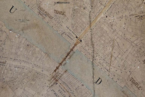 Plan archéologique : détail du pont Battant, vue rapprochée. © Région Bourgogne-Franche-Comté, Inventaire du Patrimoine