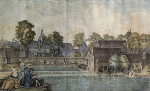 Tableau intitulé "Vue de Besançon prise du chemin de Bregille dédiée à M. Viguier amateur des beaux Arts et Sciences" : vue d'ensemble sans le cadre. © Région Bourgogne-Franche-Comté, Inventaire du Patrimoine