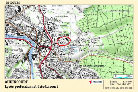 Carte de localisation. Carte topographique, IGN, 2012, dalle 0940-2290-L2E, échelle 1:25 000. © Région Bourgogne-Franche-Comté, Inventaire du patrimoine