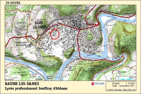 Carte de localisation. Carte topographique, IGN, 2011, dalle 0900-2270-L2E, échelle 1:16 000. © Région Bourgogne-Franche-Comté, Inventaire du patrimoine