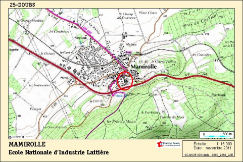 Carte de localisation. Carte topographique, IGN, 2011, dalle 0880-2260-L2E, échelle 1:16 000. © Région Bourgogne-Franche-Comté, Inventaire du patrimoine
