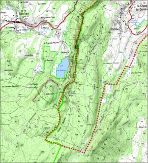 Carte des limites de la commune, partie sud. Extrait de la carte IGN, échelle 1/25 000 ; SCAN 25 (c) IGN - 2008, Licence n° 2008CISE29-68. © Région Bourgogne-Franche-Comté, Inventaire du patrimoine