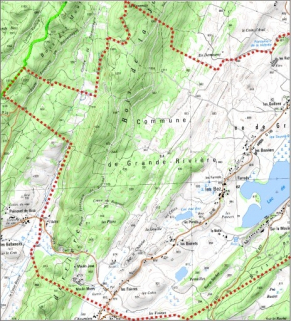 Carte des limites de la commune, partie ouest. Extrait de la carte IGN, échelle 1/25 000 ; SCAN 25 (c) IGN - 2008, Licence n° 2008CISE29-68. © Région Bourgogne-Franche-Comté, Inventaire du patrimoine