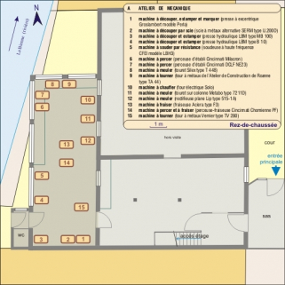 Atelier de mécanique : schéma de distribution des machines. Echelle 1:90. © Région Bourgogne-Franche-Comté, Inventaire du patrimoine