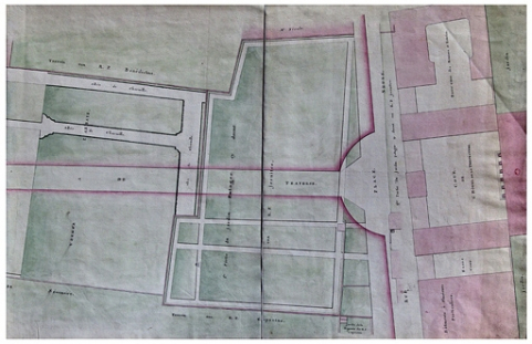 Plan de la rue de la Traverse depuis la Grande Rue jusqu'à l'intendance : détail du tracé face à l'intendance. © Région Bourgogne-Franche-Comté, Inventaire du Patrimoine