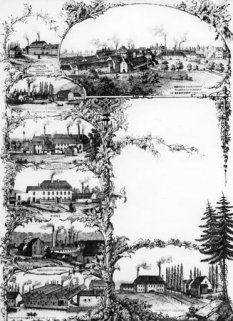 Les établissements Japy Frères dans le Pays de Montbéliard [page extraite d'un catalogue de la société]. © Région Bourgogne-Franche-Comté, Inventaire du patrimoine