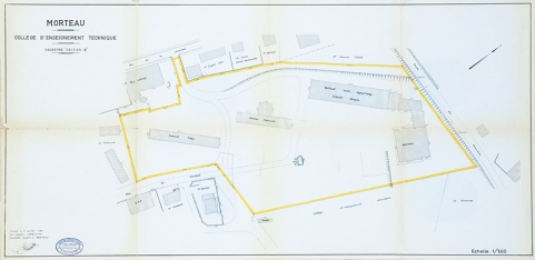 Morteau. Collège d'enseignement technique. Cadastre « section B » [plan-masse], 1967. © Région Bourgogne-Franche-Comté, Inventaire du patrimoine