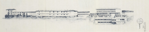 Département du Doubs. Ville de Pontarlier. Lycée X Marmier [projet de couverture des bâtiments : élévations depuis l'ouest], 1980. © Région Bourgogne-Franche-Comté, Inventaire du patrimoine