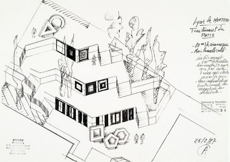 Lycée de Morteau. Traitement du patio [dans le cadre du 1 % artistique. Perspective], 1987. © Région Bourgogne-Franche-Comté, Inventaire du patrimoine