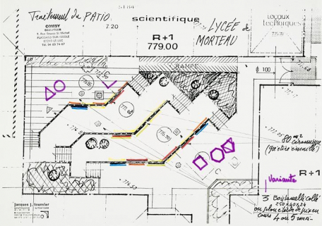 Lycée de Morteau. Traitement du patio [dans le cadre du 1 % artistique], 1987. © Région Bourgogne-Franche-Comté, Inventaire du patrimoine
