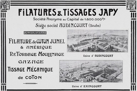 Filatures et tissages Japy [vue cavalière des usines d'Audincourt et d'Exincourt]. © Région Bourgogne-Franche-Comté, Inventaire du patrimoine