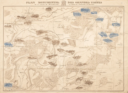 Plan monumental des grandes usines de la vallée de Montbéliard et partie du Territoire de Belfort. © Région Bourgogne-Franche-Comté, Inventaire du patrimoine