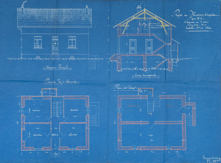 Projet de maison ouvrière type n°2. Un logement de 4 pièces. © Région Bourgogne-Franche-Comté, Inventaire du patrimoine Projet de maison ouvrière type n°2. Un logement de 4 pièces. © Région Bourgogne-Franche-Comté, Inventaire du patrimoine