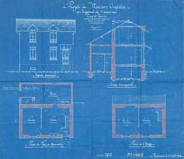 Projet de maison ouvrière. Un logement de 4 pièces avec cave et remise. © Région Bourgogne-Franche-Comté, Inventaire du patrimoine Projet de maison ouvrière. Un logement de 4 pièces avec cave et remise. © Région Bourgogne-Franche-Comté, Inventaire du patrimoine