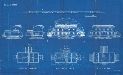 Projet d'habitation ouvrière de 4 logements de 4 pièces. © Région Bourgogne-Franche-Comté, Inventaire du patrimoine