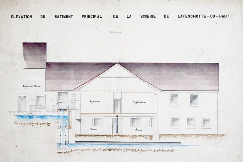 Elévation du bâtiment principal de la scierie de la Feschotte du Haut. © Région Bourgogne-Franche-Comté, Inventaire du patrimoine