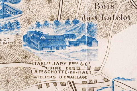 Plan monumental des grandes usines [...]. Usine de Lafeschotte du Haut. Ateliers d'émaillage Japy Frères et Cie [détail]. © Région Bourgogne-Franche-Comté, Inventaire du patrimoine