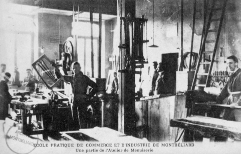 Ecole Pratique de Commerce et d'Industrie de Montbéliard. Une partie de l'atelier de menuiserie. © Région Bourgogne-Franche-Comté, Inventaire du patrimoine