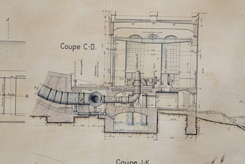 Forces motrices du Refrain. Usine [détail : coupe transversale], 1908 © Région Bourgogne-Franche-Comté, Inventaire du patrimoine