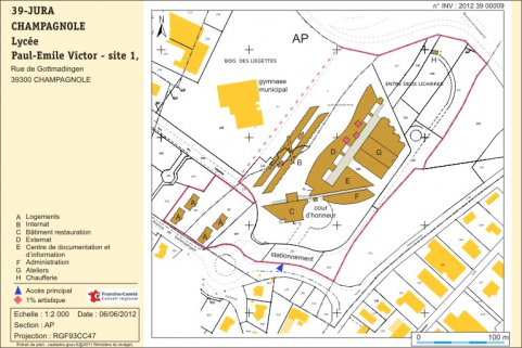 PLan-masse et de situation. Extrait du plan cadastral numérisé 2011, section AP, échelle 1 /2 000. © Région Bourgogne-Franche-Comté, Inventaire du patrimoine