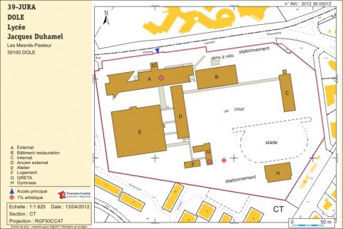 Plan-masse et de situation. Extrait du plan cadastral numérisé, section CT, échelle 1:1825. © Région Bourgogne-Franche-Comté, Inventaire du patrimoine