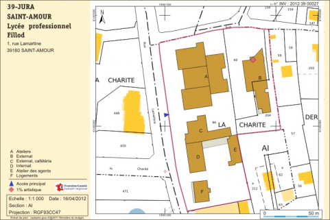 Plan-masse et de situation. extrait du cadastre numérisé, 2011, section AI , échelle 1/1 000. © Région Bourgogne-Franche-Comté, Inventaire du patrimoine
