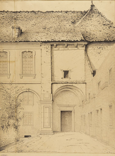 Ancien couvent des Révérends Pères de Faverney. Entrée du grand escalier (côté ouest). Croquis, [1898]. © Région Bourgogne-Franche-Comté, Inventaire du patrimoine