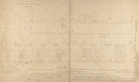 Ancienne abbaye de Faverney [...] Partie à découvert que l'on appelait communément à Faverney l'Asphallte et [qui] conduisait du Préau au Petit escalier qui conduit à la cour dite de l'hôpital, [1898]. © Région Bourgogne-Franche-Comté, Inventaire du patrimoine