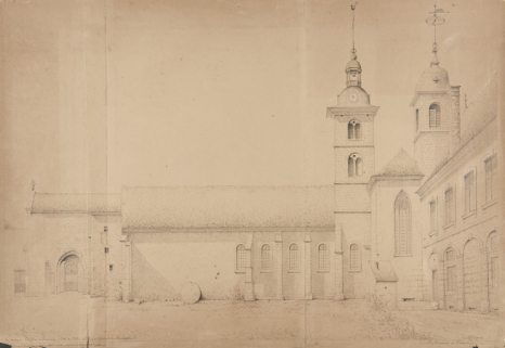 Ancien Couvent des Bénédictins [...] Bâtiment historique XIIe et XIIIe, réparé au XIV et XVe siècle. En souvenir de Faverney, [1898]. © Région Bourgogne-Franche-Comté, Inventaire du patrimoine