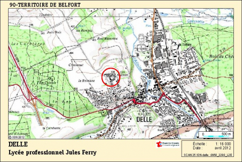 Carte de localisation. Carte topographique, IGN, 2012, dalle 0950-2290-L2E, échelle 1:16 000. © Région Bourgogne-Franche-Comté, Inventaire du patrimoine