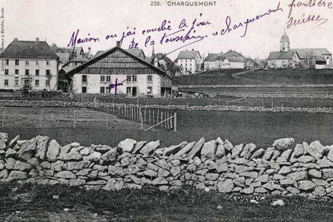 220. Charquemont [le bas du village et le quartier de l'église, vus du sud-est], 1er quart 20e siècle (avant 1911). © Région Bourgogne-Franche-Comté, Inventaire du patrimoine