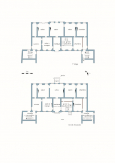Restitution de la distribution du rez-de-chaussée et du premier étage. © Région Bourgogne-Franche-Comté, Inventaire du Patrimoine