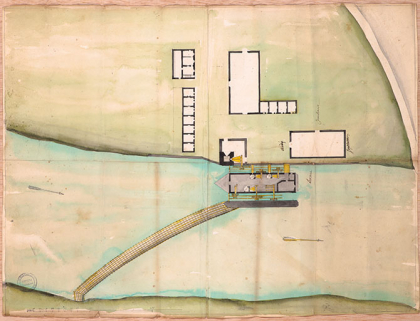 Plan des forges appartenantes à Mgr le maréchal duc de Lorges et à Mme la maréchale duchesse de Lorges son épouse […], levé par Gallezot, géomètre, plume, lavis, s.d. [1744] © Région Bourgogne-Franche-Comté, Inventaire du patrimoine