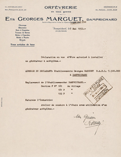 Papier à en-tête des Ets Georges Marguet, 1953 © Région Bourgogne-Franche-Comté, Inventaire du patrimoine Papier à en-tête des Ets Georges Marguet, 1953 © Région Bourgogne-Franche-Comté, Inventaire du patrimoine