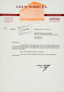 Papier à en-tête de la SBBM Burdet SA, 26 mai 1976 © Région Bourgogne-Franche-Comté, Inventaire du patrimoine