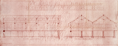 M Hintzi, sinistré à Damprichard – Doubs. Reconstruction de la scierie détruite. Coupes, 18 février 1948 © Région Bourgogne-Franche-Comté, Inventaire du patrimoine