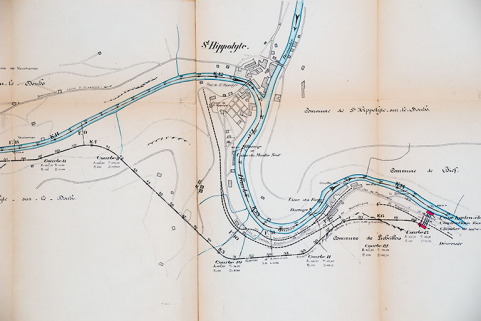 Forces motrices du Doubs. Usine Hydro-Électrique de Liebvillers. Plan sommaire des lieux et des ouvrages projetés [détail de Saint-Hyppolite], 1er novembre 1920 © Région Bourgogne-Franche-Comté, Inventaire du patrimoine