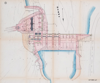 Forces motrices du Doubs. Usine hydro-électrique de Liebvillers [...] Ouvrages amont. Plan d’ensemble, octobre 1923 © Région Bourgogne-Franche-Comté, Inventaire du patrimoine