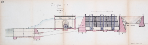 Forces motrices du Doubs. Usine hydro-électrique de Liebvillers [...] Ouvrages amont. Coupes en travers du barrage (5-5), octobre 1923 © Région Bourgogne-Franche-Comté, Inventaire du patrimoine