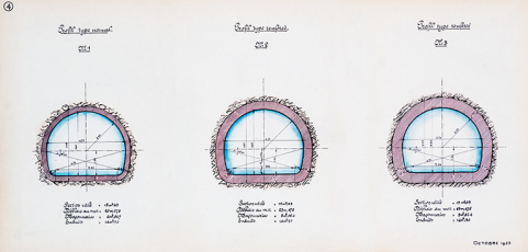 Forces motrices du Doubs. Usine hydro-électrique de Liebvillers [...] Profils-type du souterrain, octobre 1923 © Région Bourgogne-Franche-Comté, Inventaire du patrimoine