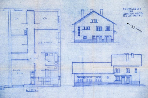 Fromagerie de Damprichard « la Seignotte » [plan de l'étage et élévations], [1966] © Région Bourgogne-Franche-Comté, Inventaire du patrimoine