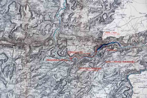 Forces motrices du Doubs. Usine Hydro-Électrique de Liebvillers [...] Aménagement du Doubs entre Vaufrey et Liebvillers. Carte au 1 : 50 000, 1920 © Région Bourgogne-Franche-Comté, Inventaire du patrimoine