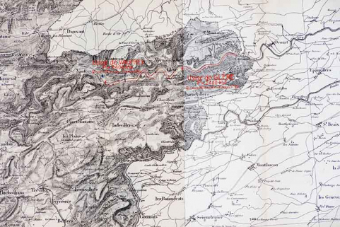 [Aménagement du Doubs entre la frontière Suisse et Vaufrey. Demande de concession par la Société d’Études des Forces motrices du Haut-Doubs. Carte de localisation au 150 000], 16 juin 1928 © Région Bourgogne-Franche-Comté, Inventaire du patrimoine