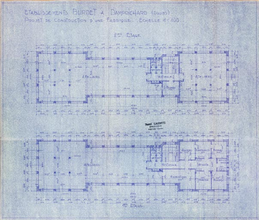 Établissements Burdet à Damprichard (Doubs). Projet de construction d’une fabrique [plan du 1er et du 2e étage], [1951] © Région Bourgogne-Franche-Comté, Inventaire du patrimoine