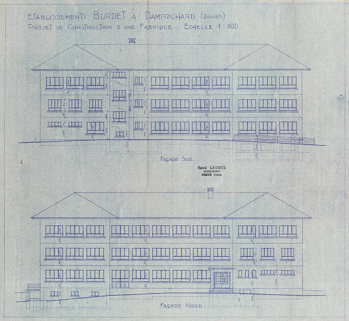 Établissements Burdet à Damprichard (Doubs). Projet de construction d’une fabrique [élévations sud et nord], [1951] © Région Bourgogne-Franche-Comté, Inventaire du patrimoine