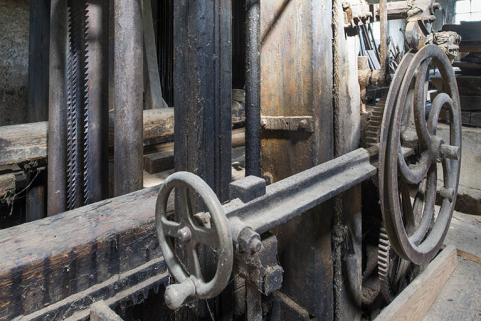 Châssis de scie (ou haut-fer) : mécanisme d'entraînement. © Région Bourgogne-Franche-Comté, Inventaire du patrimoine